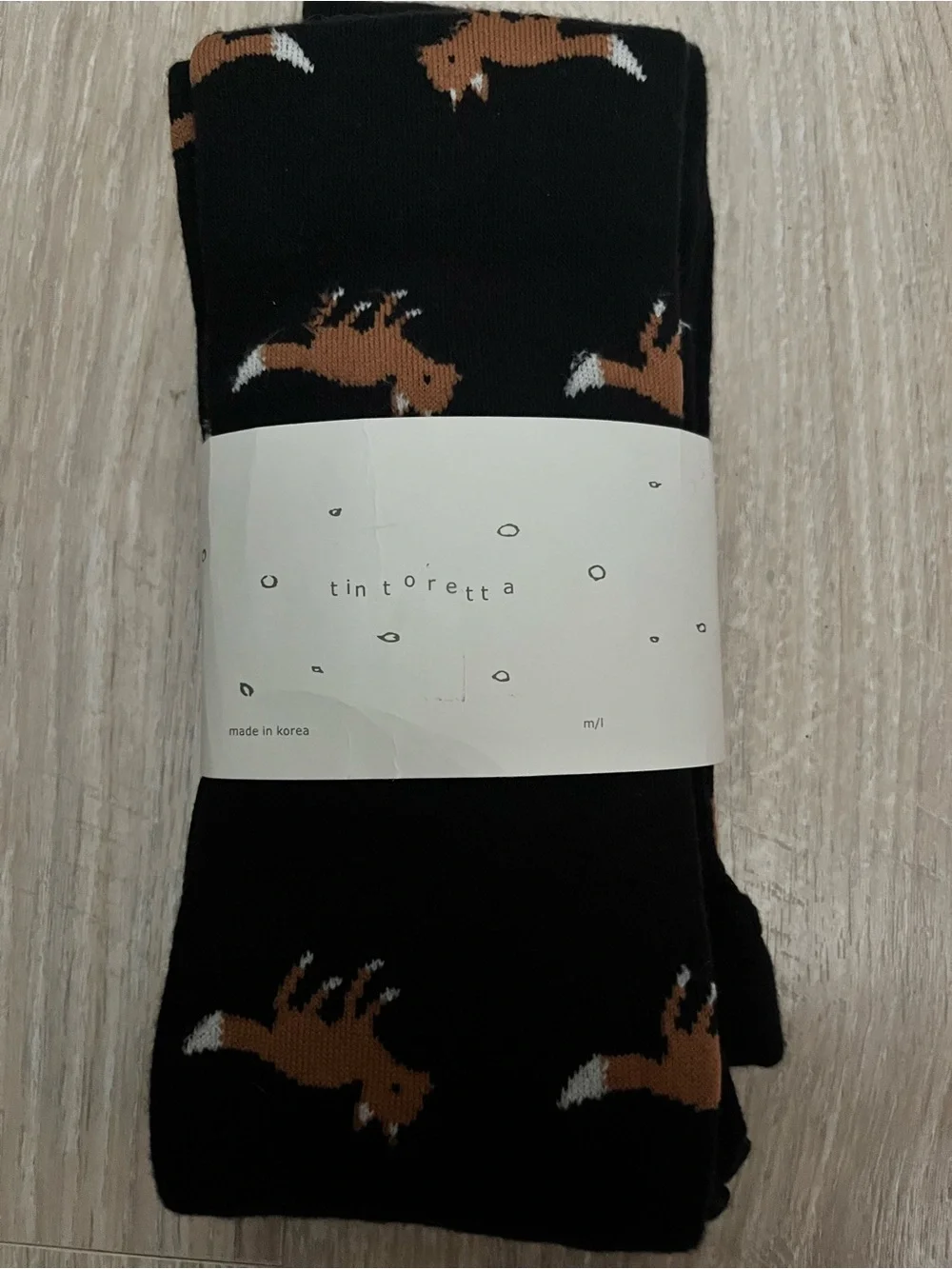 NWT Anthropologie Tintoretta Women’s Black Tights with Brown Fox Motif Size M/L